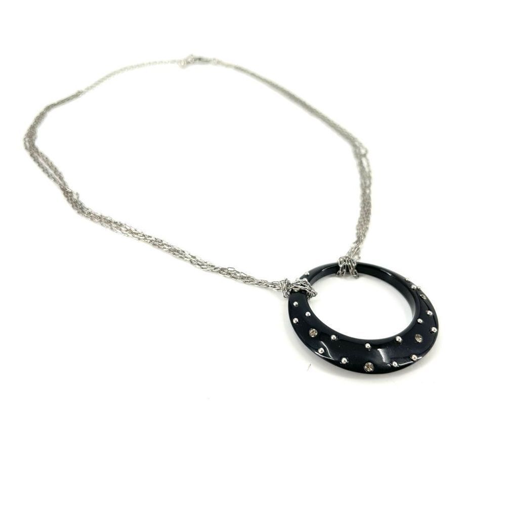 Layered chain Rhinestone Necklace large black pendant‎ career necklace
